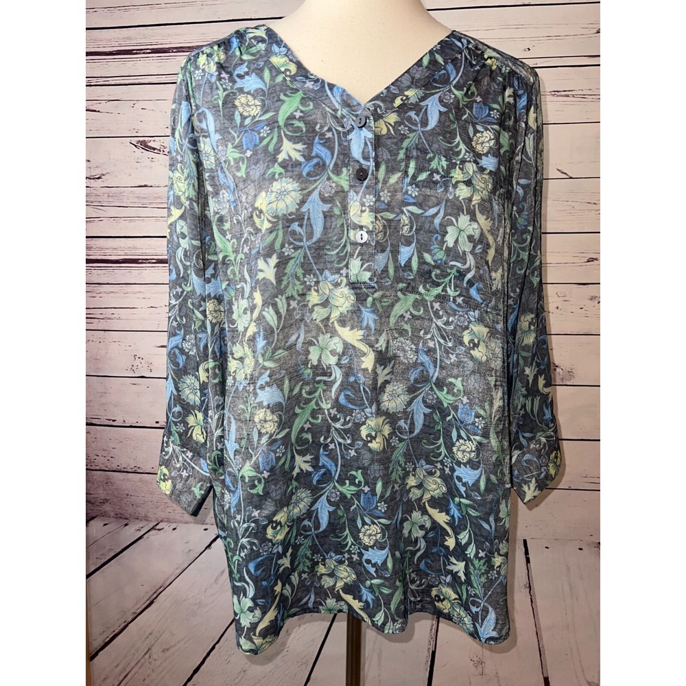 CJ Banks Plus size 1X Blouse Tunic Top Floral Stretch Rayon‎ Semi Sheer Sexy X